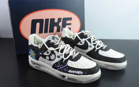 耐克Nike Air Force 1 '07 Low Blue Daisy手绘涂鸦蓝调雏菊空军一号低帮定制板鞋纯原版本 货号：BD7007-333