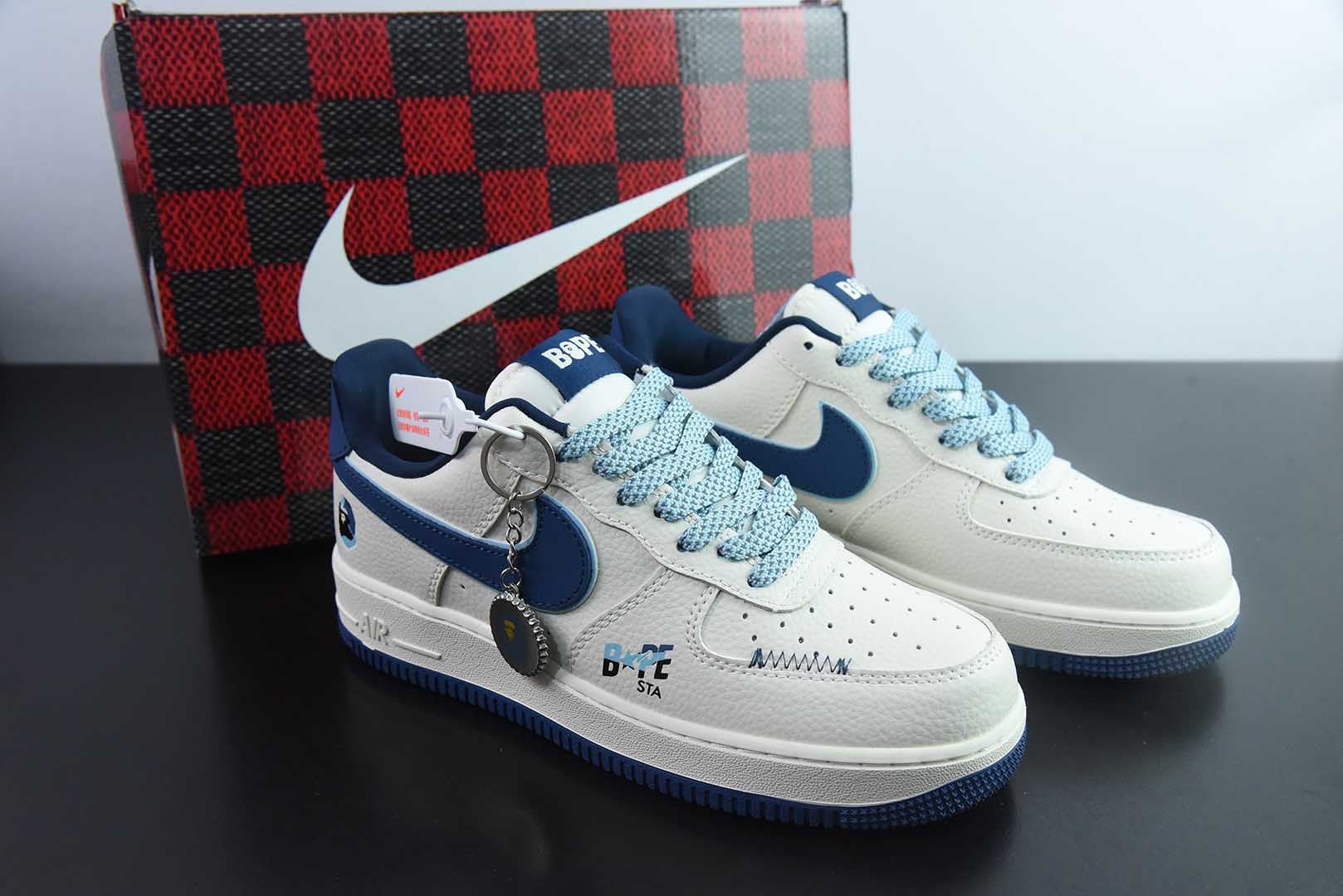 耐克Nike Air Force 1'07 Low 猿人头联名白蓝勾空军一号低帮休闲板鞋纯原版本 货号：KB1688-002